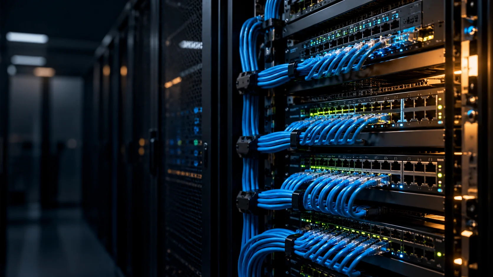 Illustrative visualisation of network patching in a server rack